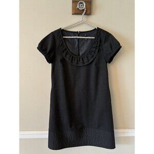 Gap Womens Size 4 Gray Short Sleeve Shift Dress Ruffle Trim Pockets Wool Blend